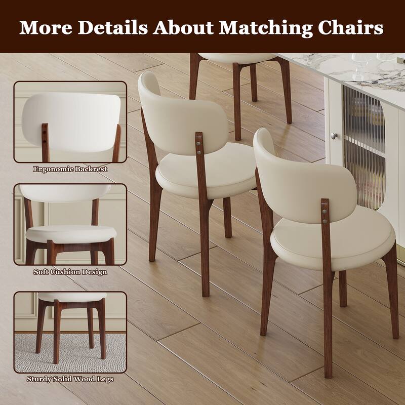 7-Piece Modern Dining Set with Leather Chairs, Minimalist Dining Chairs White Side Chairs Coffee Chairs