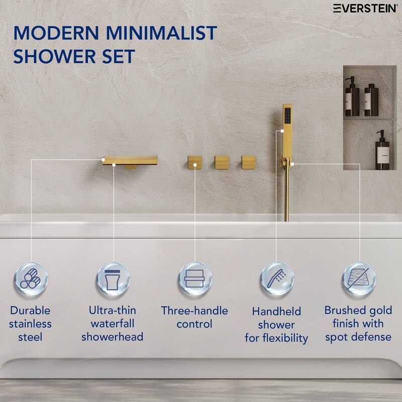 Waterfall Tub Faucet with Rough-in Valve,Wall Mounted Tub Spout with Handheld Shower