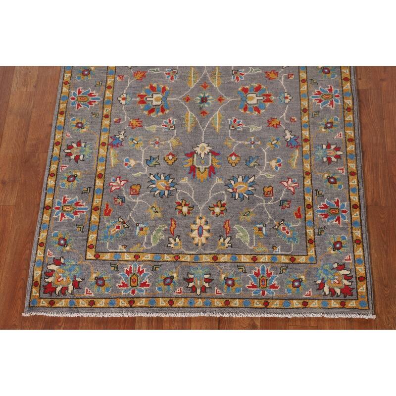 All-Over Gray Kazak Oriental Accent Rug Hand-Knotted Wool Carpet - 3'4"x 5'0"
