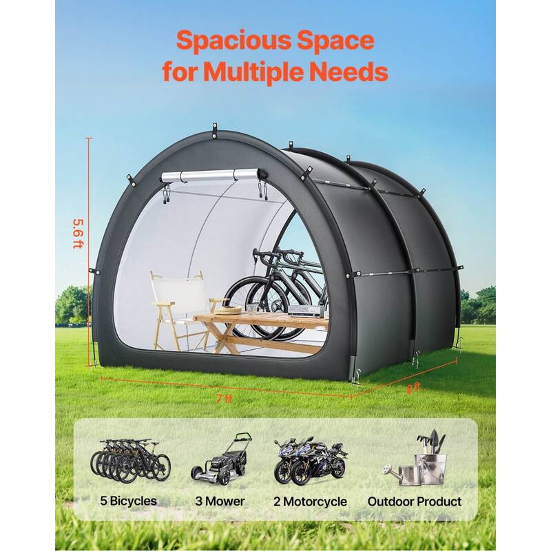 Black Outdoor Bike Shed for 5+ Bicycles Waterproof Oxford Fabric Storage Tent with Dual Doors - 67.20" x 84" x 96"