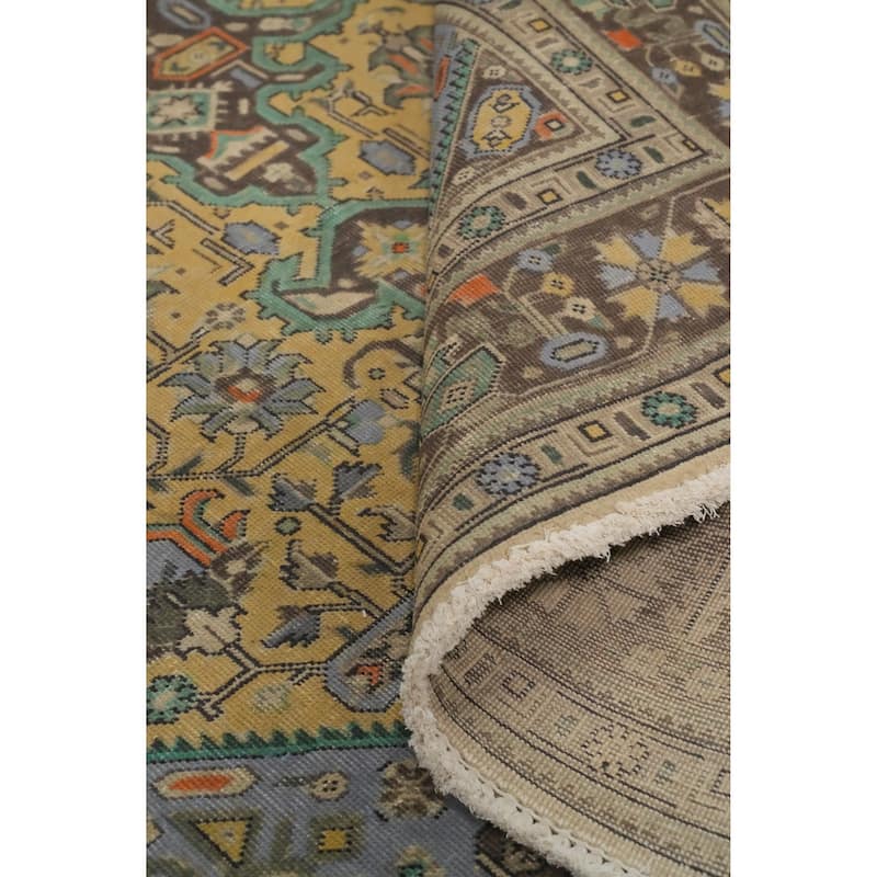 Hand Knotted Oriental 100% Wool Carpet Traditional Floral Yellow & Gold Tabriz Area Rug - 9' 4'' X 6' 5''