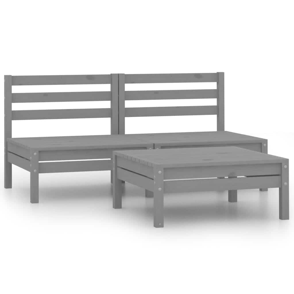vidaXL 3 Piece Patio Lounge Set Solid Pinewood Gray - 25" x 25" x 24.6"
