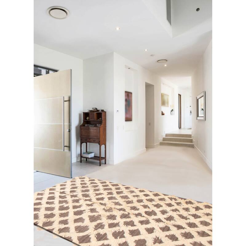 ECARPETGALLERY Flat-Weave Marrakech Cream Wool Kilim - 6'9 x 9'8