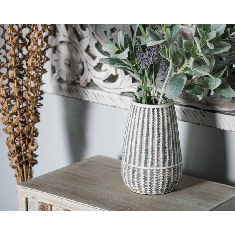 Ceramic Vase with Stripes - White - Roche River Decor - 6"W x 6"L x 10"H