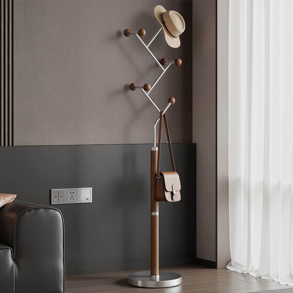 Coat Rack Freestanding, Metal Coat Tree with 8 or 9 Hooks and Heavy Duty Marble Base - 71.26”H x 14.96”W