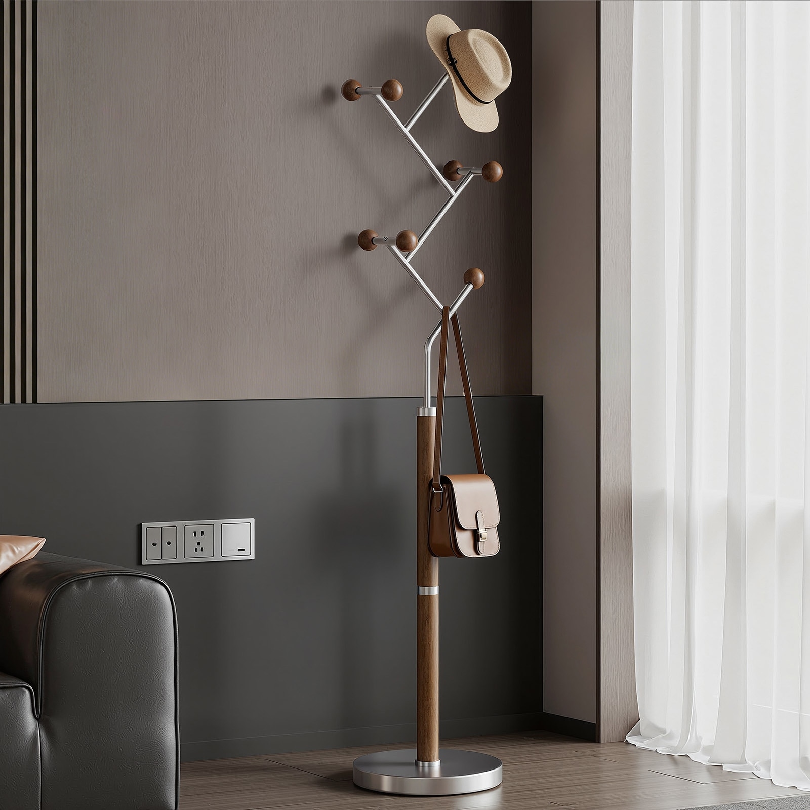 Coat Rack Freestanding, Metal Coat Tree with 8 or 9 Hooks and Heavy Duty Marble Base - 71.26”H x 14.96”W