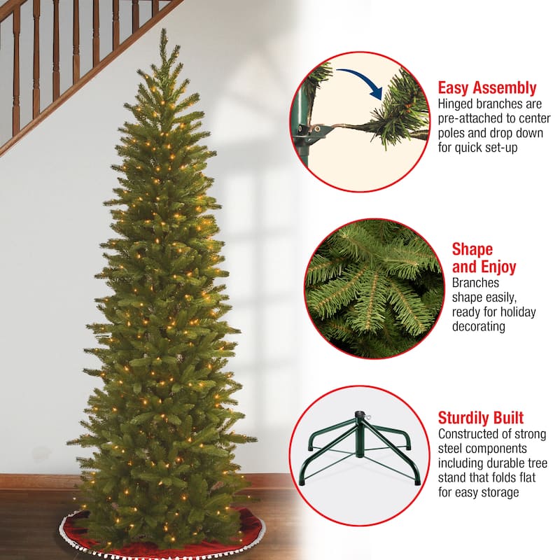 National Tree Company 7.5 ft. Grand Fir Pencil Slim Tree with Clear Lights - 7.5 Foot