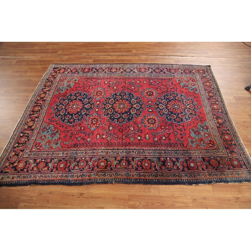 Pre-1900 Antique Vegetable Dye Sarouk Farahan Persian Wool Carpet - 5'0"x 6'2"