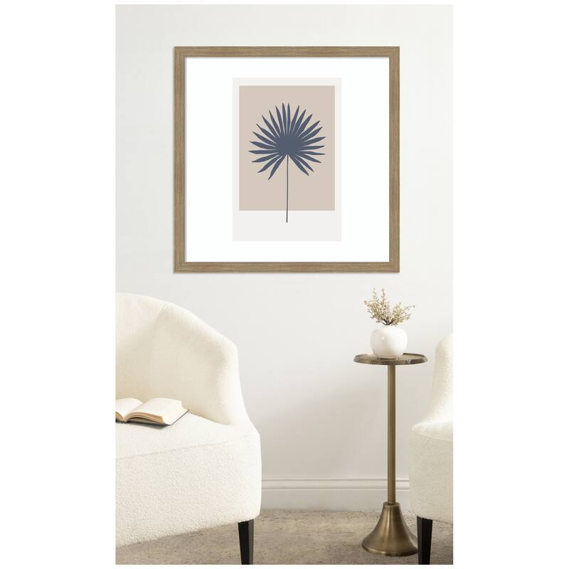 Kate and Laurel Muted Tan and Blue Colorblock Botanical Palm by The Creative Bunch Studio Framed Wall Art Print