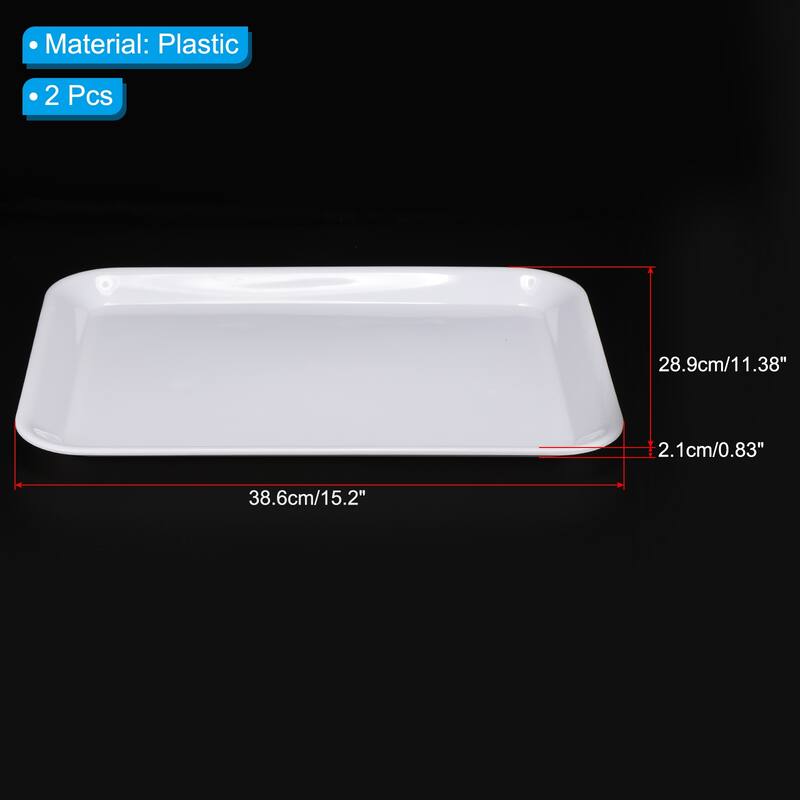 Fast Food Tray, 2 Pack Plastic Serving Tray Reusable Rectangle Tray - White - 15.2x11.4"