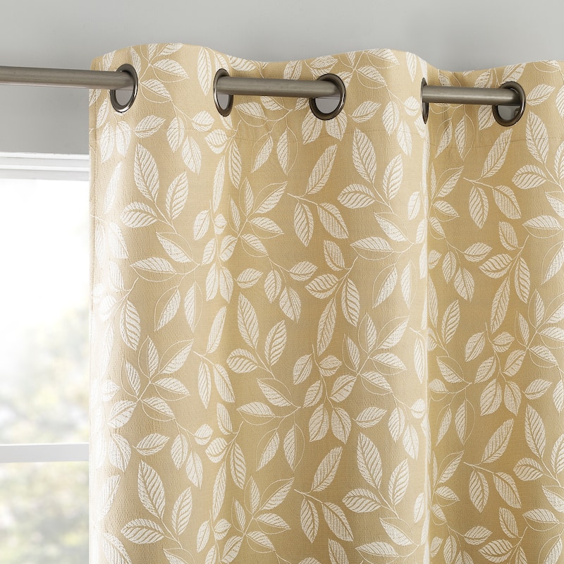 Sun Zero Satti Embroidered Leaf Total Blackout Grommet 1-Piece Curtain Panel, Single Panel - 40" x 96" - Gold