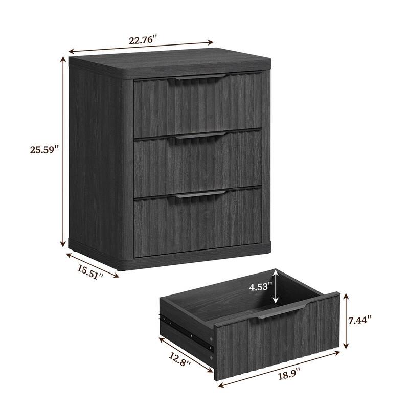 Versatile Retro Nightstand 3 Drawers Wavy Design