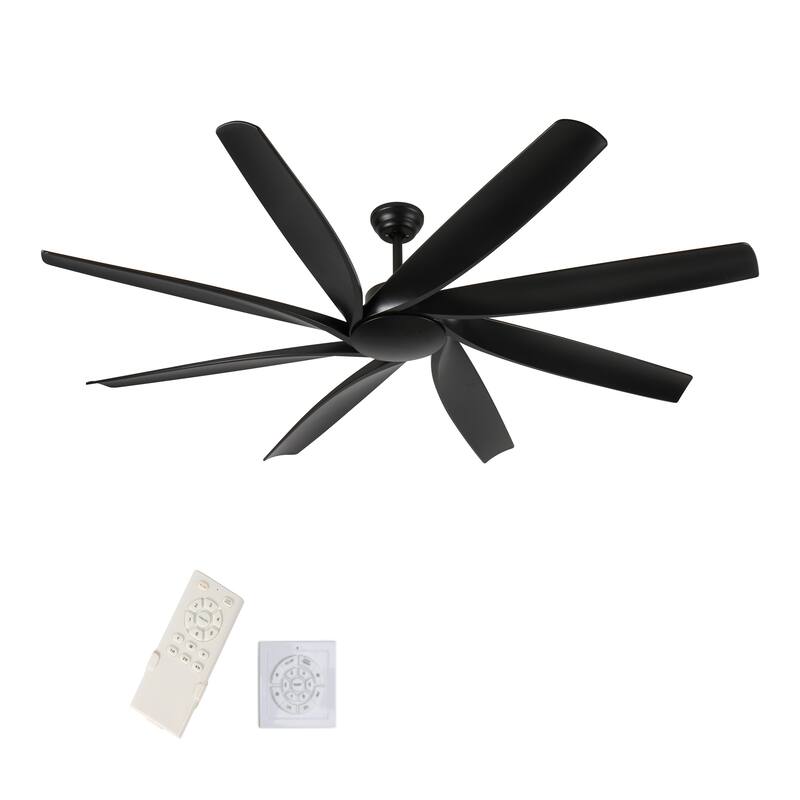 72 inch Ceiling Fans no Light with Remote Control, 8 Reversible Blade, Quiet DC Motor, Timer Function, 6-Speed - Black