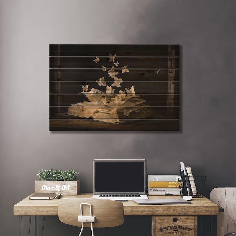 Lepidopterology Print On Wood by Heather Bonadio - Multi-Color