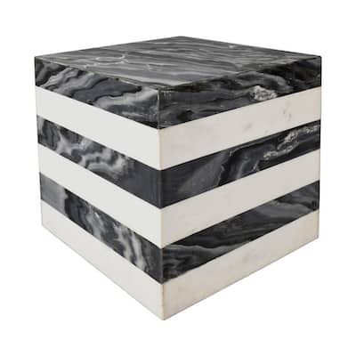 Evelyn 15" Contemporary Natural Marble Handmade Cube End Table, Gray/Beige, by JONATHAN Y.