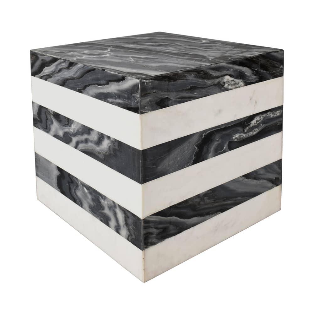 JONATHAN Y Evelyn 15" Contemporary Natural Marble Handmade Cube End Table, Gray/Beige,.