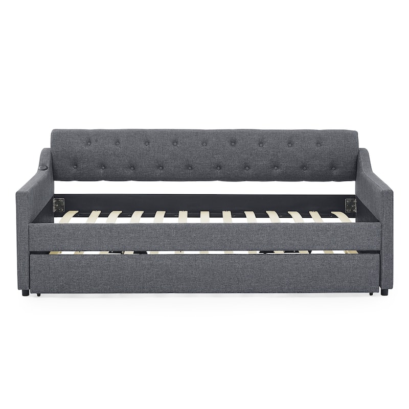 Twin Size Upholstery Daybed with Erectable Trundle and USB