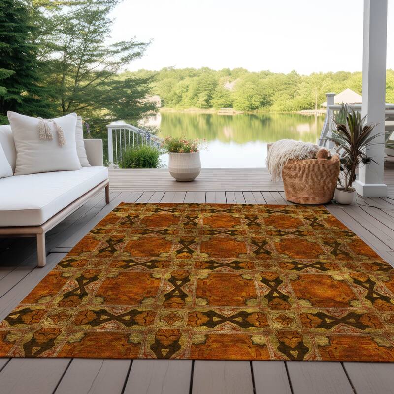 Machine Washable Indoor/ Outdoor Boho Medallions Chantille Rug - Paprika - 2'6" x 3'10"