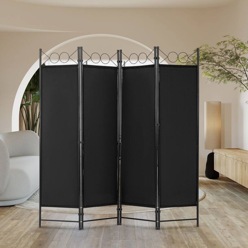 Leander Black 4-Panel Folding Room Divider Screen - Black
