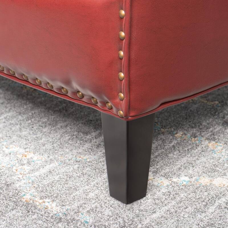 Roomfitters Faux Leather Club Chair with Nailhead Trim, Comfortable Cushioned Accent Armchair for Living Room Seating