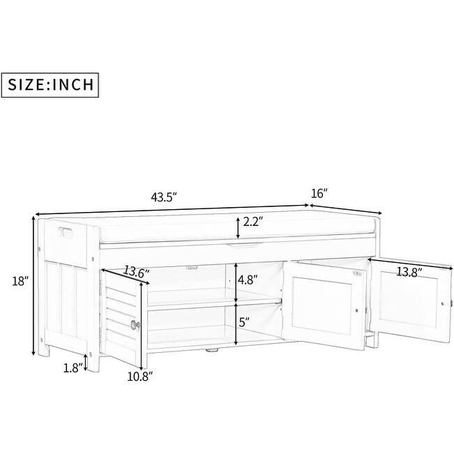 43.5" Shoe Bench for Entryway,Storage Bench with Door Cabinet, Storage Bench Cabinet for Bedroom Hallway Living Room Bathroom