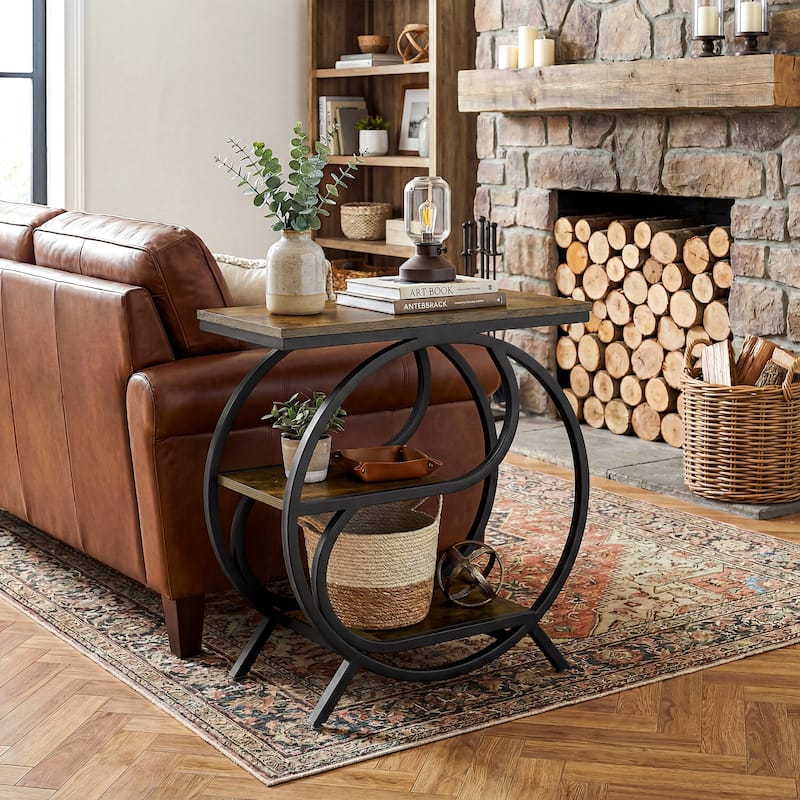 Industrial Side Table with 3 Shelves for Living Room - 1-Piece