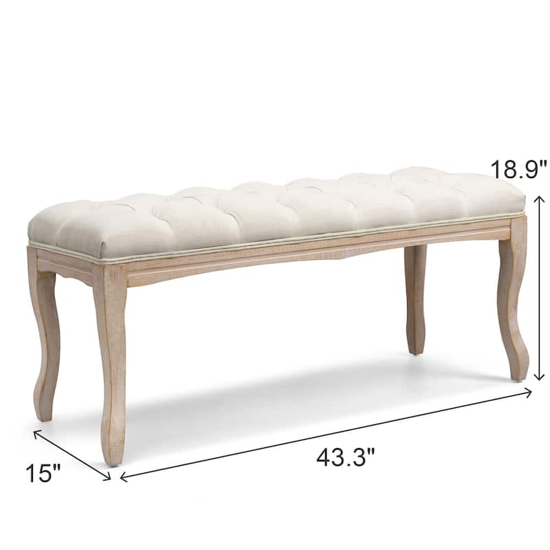 Wooden Tufted Upholstered Bed Bench Rectangular Ottoman