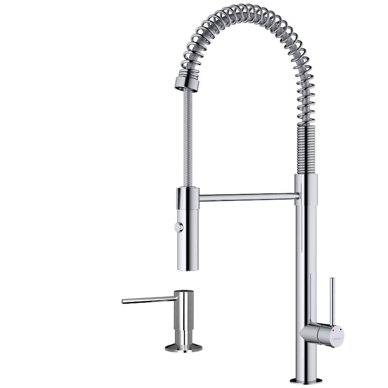 Karran Bluffton Single-Handle Pull-Down Sprayer Kitchen Faucet with Matching Soap Dispenser - Chrome