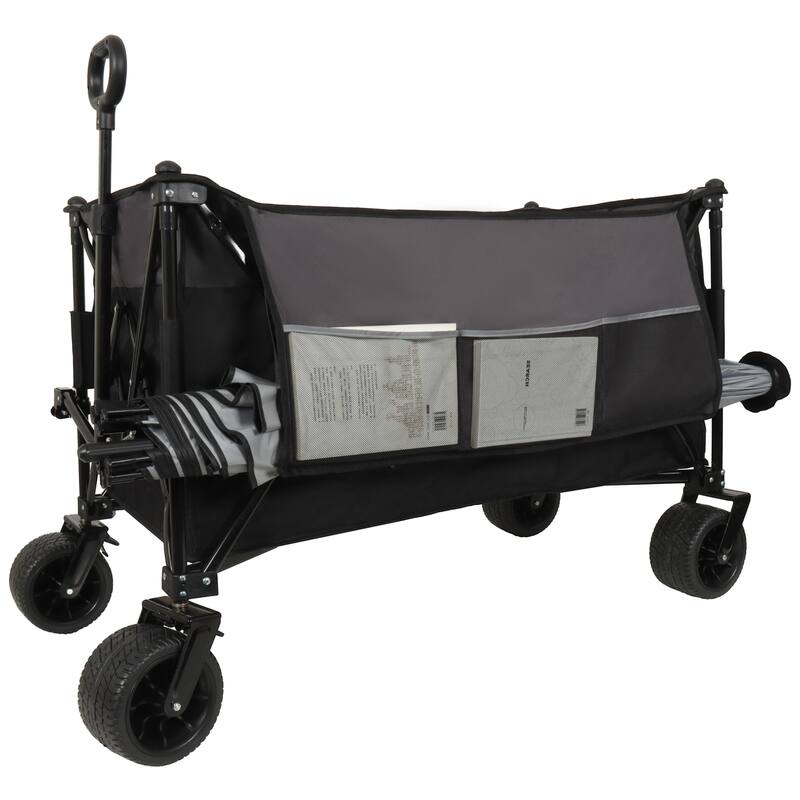 Extra Large 300l Tall Heavy-Duty Folding Wagon Cart With 480lbs Capacity-All-Terrain Wheels,Side Pockets,Brakes & Drink Holders