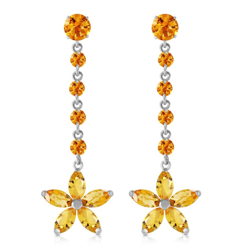14K Solid Gold Chandelier Flower Citrine Natural Gemstone Earrings