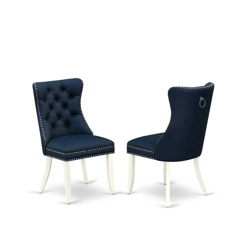 Modern 5 Piece Dining Set - Linen White Table & Navy Blue Chairs