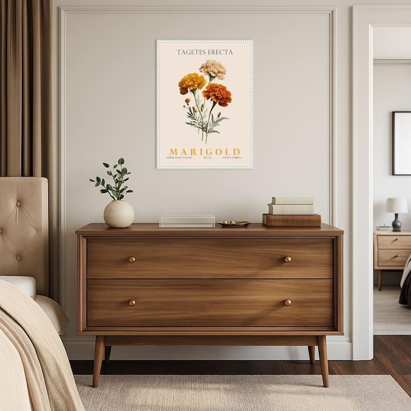 Vintage Botanical Marigold Illustration by Christopher Giampietro Framed Canvas Wall Art Print