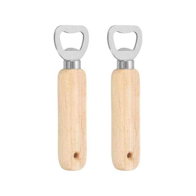 Bottle Opener, Wood Handle w Hole Stainless Steel Beer Bottle Opener - Silver
