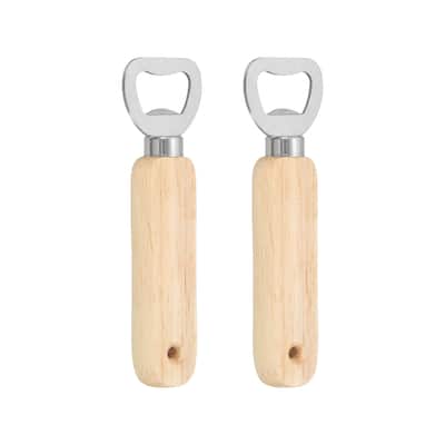 Bottle Opener, Wood Handle w Hole Stainless Steel Beer Bottle Opener - Silver