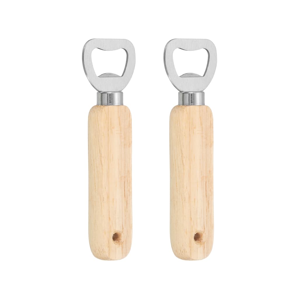 Bottle Opener, Wood Handle w Hole Stainless Steel Beer Bottle Opener - Silver