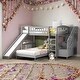 preview thumbnail 1 of 18, Stairway Twin over Twin Bunk Bed with Two Drawers and Slide, Gray Gray