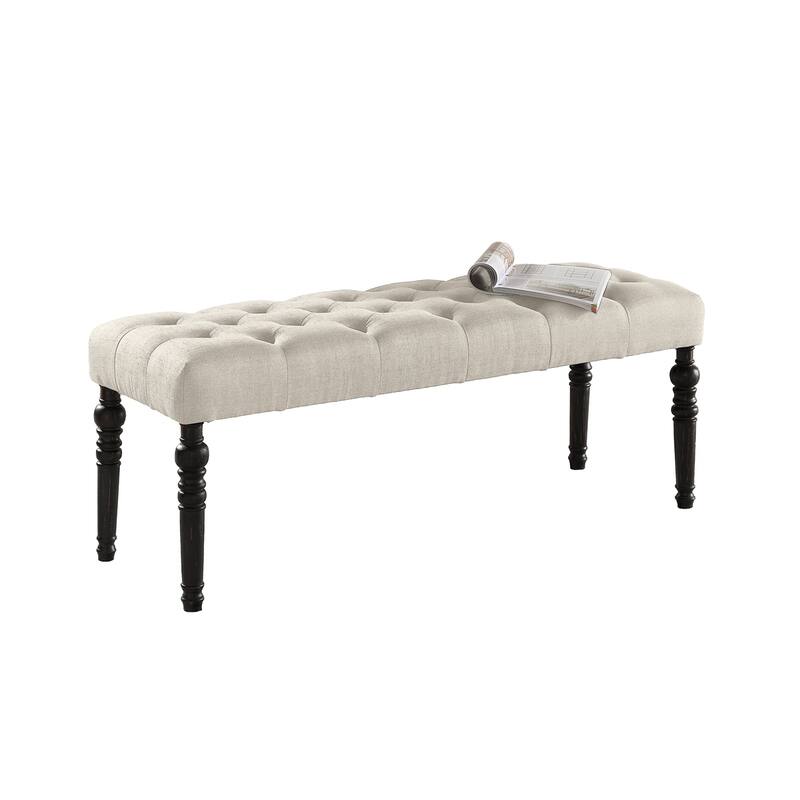 Fabric Tufted Turned Leg Dining Bench - Tan