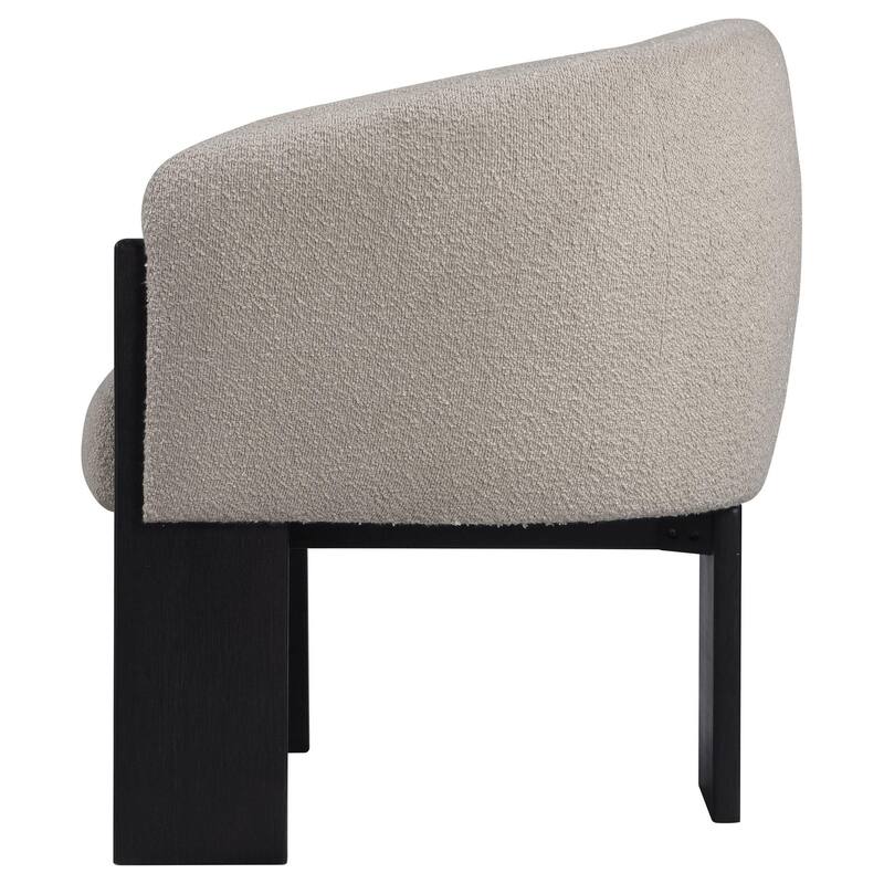Vala Accent Chair, Modern Plush Beige Boucle Barrel Back, Black Wood