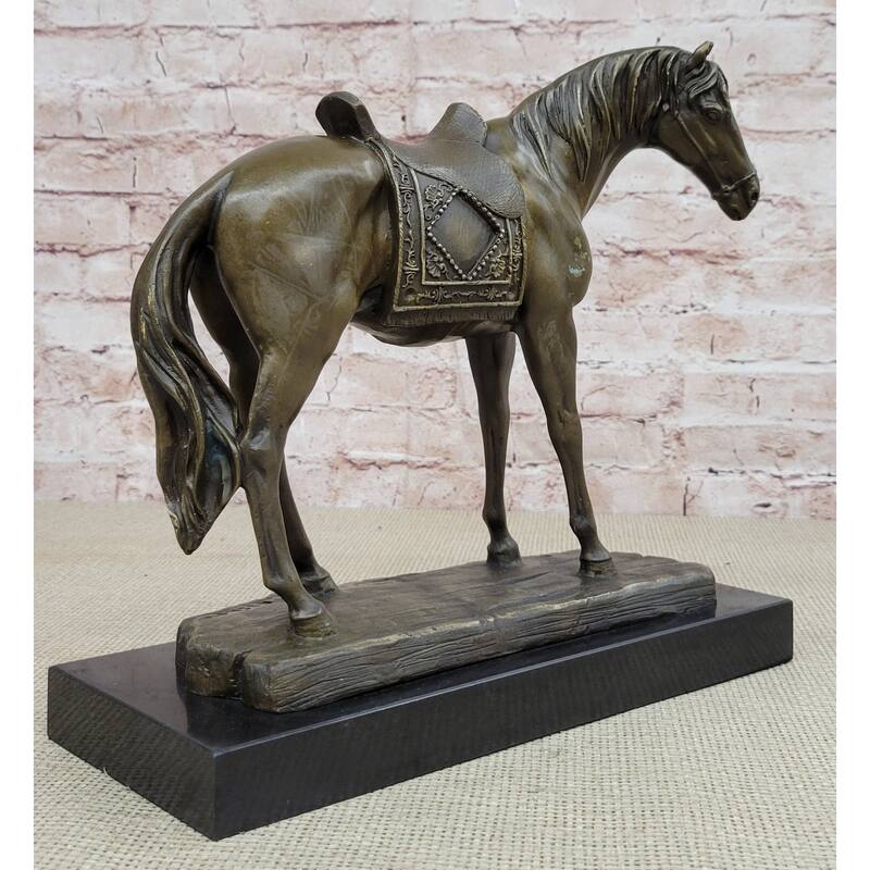 Large Original Loving Horse With His Saddle Western Cowboy Bronze Sculpture Sale