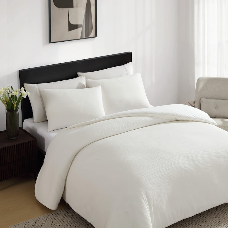 Vera Wang Threaded Basketweave Cotton White Reversible Comforter Set
