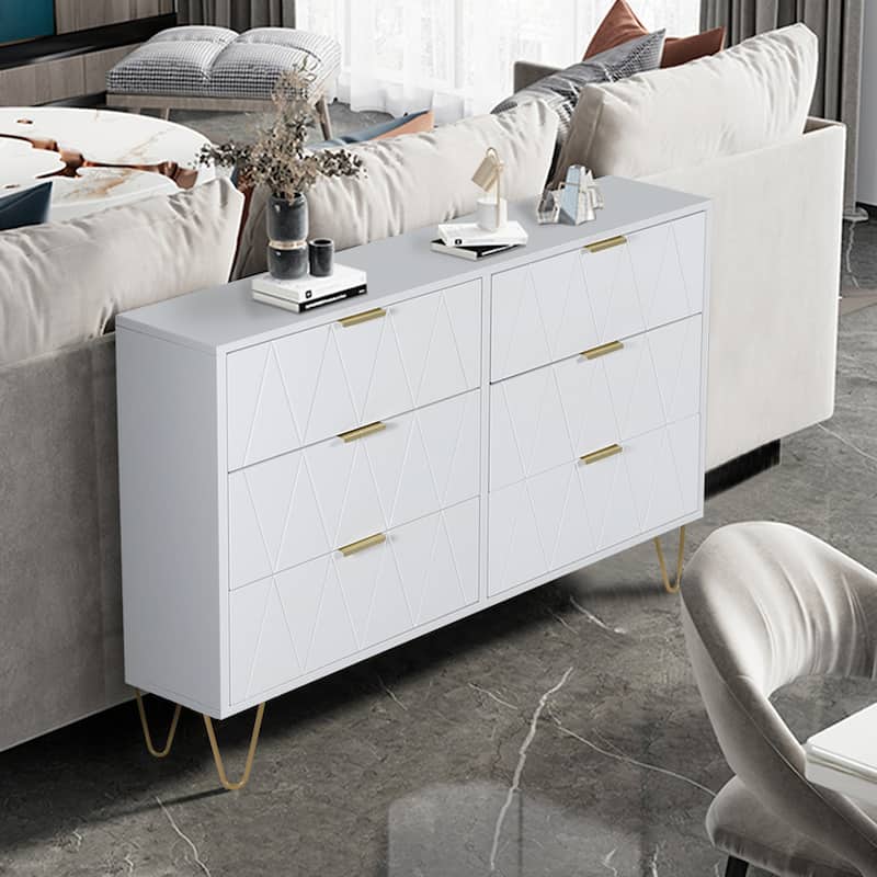 6-Drawer Dresser & 2 Nightstands Set Modern Bedroom Storage Bundle