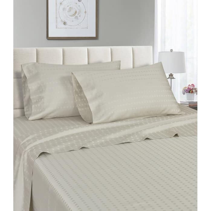 Striped 1200 TC Egyptian Cotton Deep Pocket Bed Sheet Set - Ivory - Full