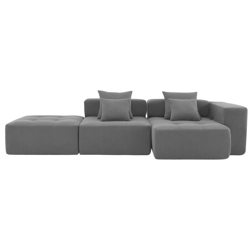 105.5'' L Shaped Modular Sofa, 3 PC Free Combo, No Assembly, Gray Corduroy, Living Room