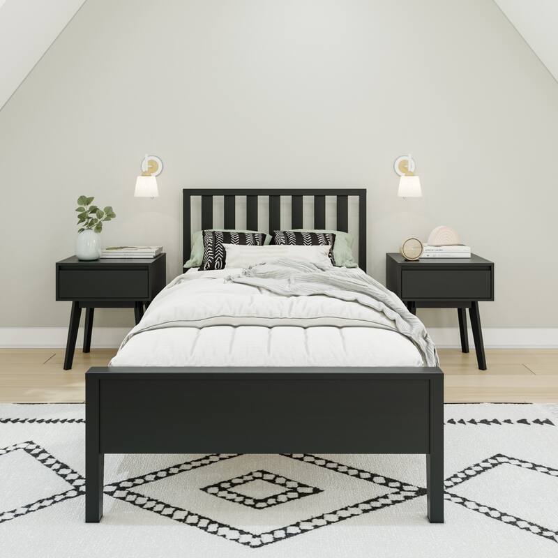 Max and Lily Scandinavian Twin-Size Bed with Slatted Headboard