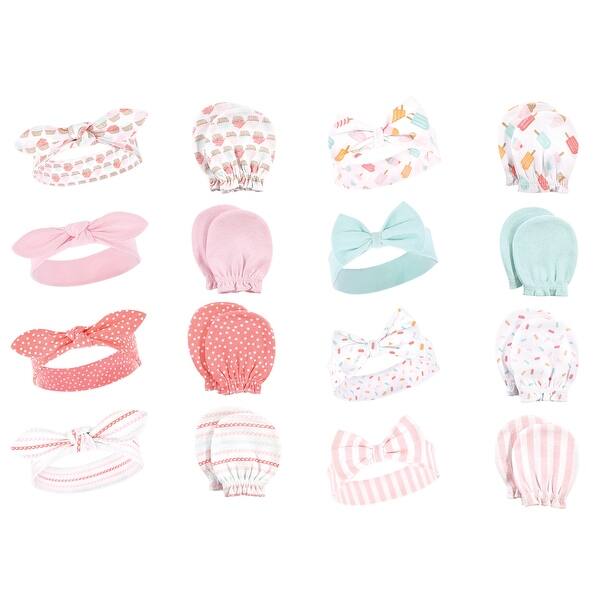 slide 1 of 1, Hudson Baby Infant Girl 16Pc Cotton Headband and Scratch Mitten Set, Cupcake Ice Cream, 0-6 Months - Cupcake Ice Cream Cupcake Ice Cream - 0-6 Months