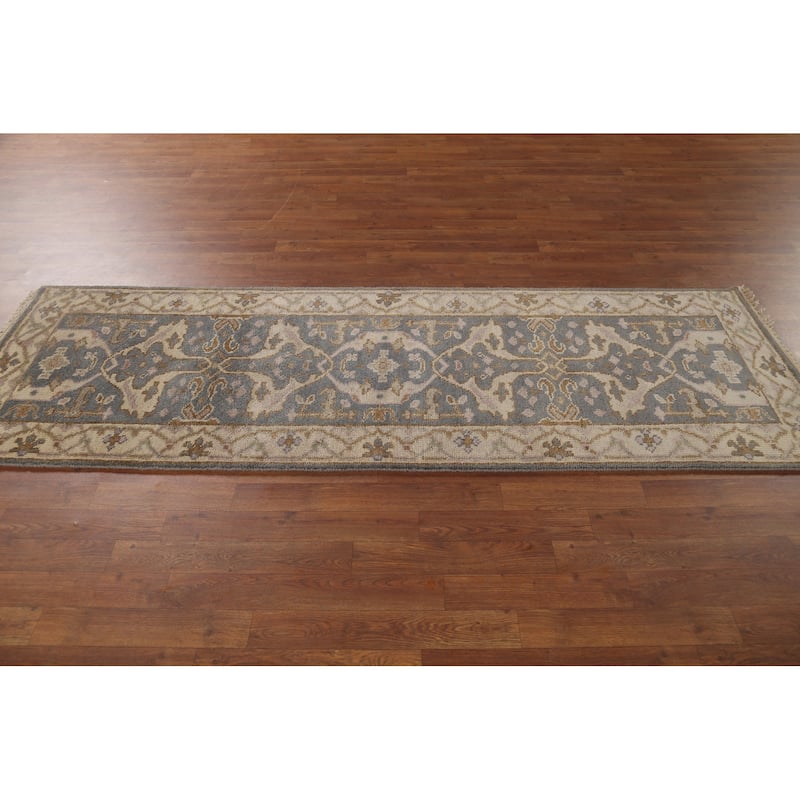 Gray Oushak Oriental Runner Rug Hand-Knotted Wool Carpet - 2'8"x 8'0"
