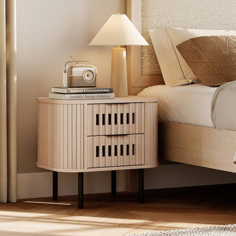 WAMPAT Fluted 2-Drawer Nightstand - Natural - 4-drawer