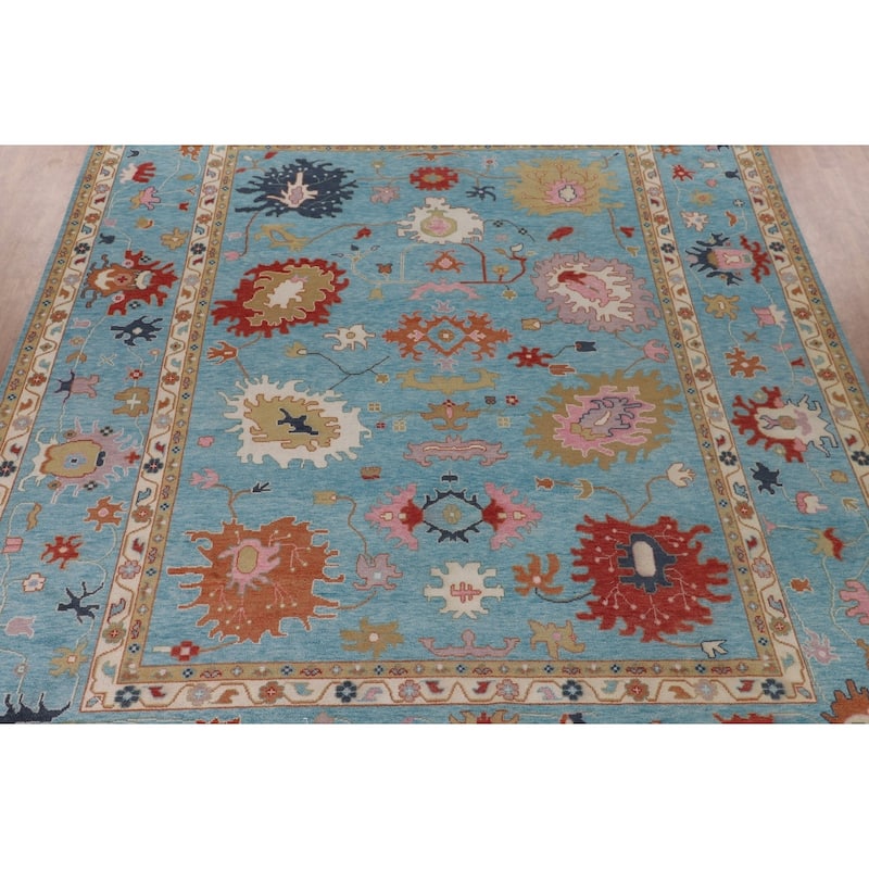 Palace Size Blue Floral Oushak Oriental Area Rug Handmade Wool Carpet - 11'9"x 14'8"