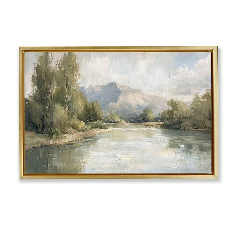 Stupell Where The River Goes Framed Floater Canvas Wall Art Design By Petal Prints Design - 25 x 17 - Gold