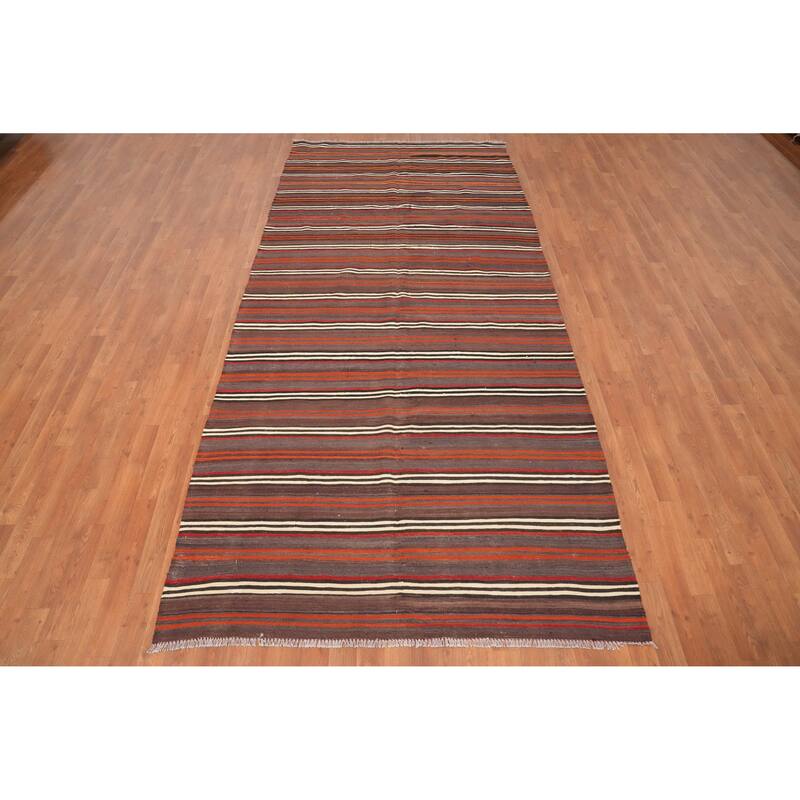 Hand Woven Oriental 100% Wool Carpet Southwestern Geometric Multi-Colored Kilim Area Rug - 11' 2'' X 5' 0''